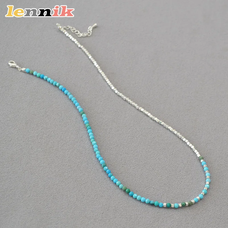 

LENNIK стерлингового серебра, бирюзово-зеленое, скошенное квадратное ожерелье, стиль отпуска, нежные женские украшения, горячая распродажа