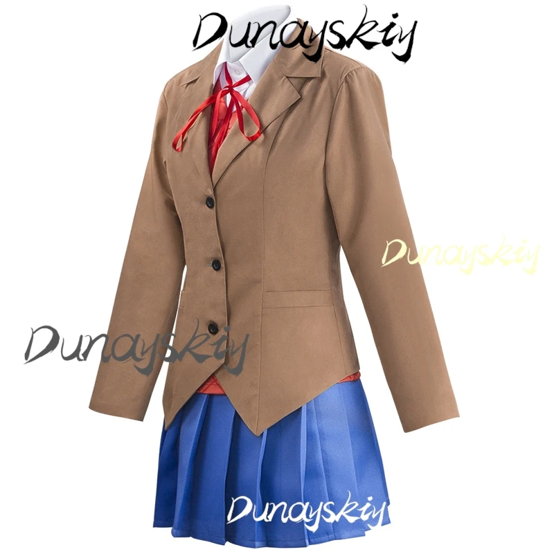 Игра Doki Doki Literature Club Monika, парик для косплея, полный комплект, школьная форма JK Dresd, женские костюмы для девочек, наряды по индивидуальному заказу