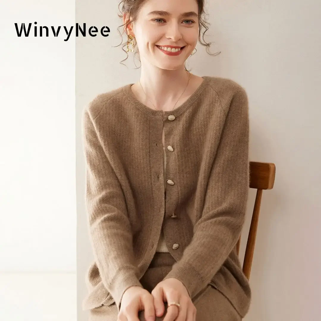 

WinvyNee Women's Clothing Cashmere Wool Cardigans Sweaters Solid Casual O Neck Long Sleeve Knitwear Winter Cropped Coat B1054037