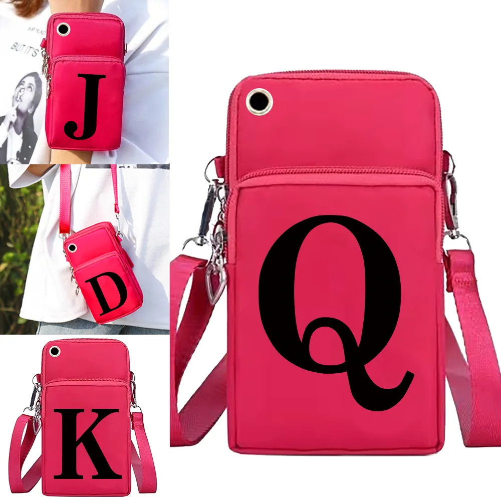 Phone Bag for Iphone/huawei/xiaomi/samsung Universal Shoulder Bags Wrist Pack Arm Bags with Headset Hole Black Lettern Pattern