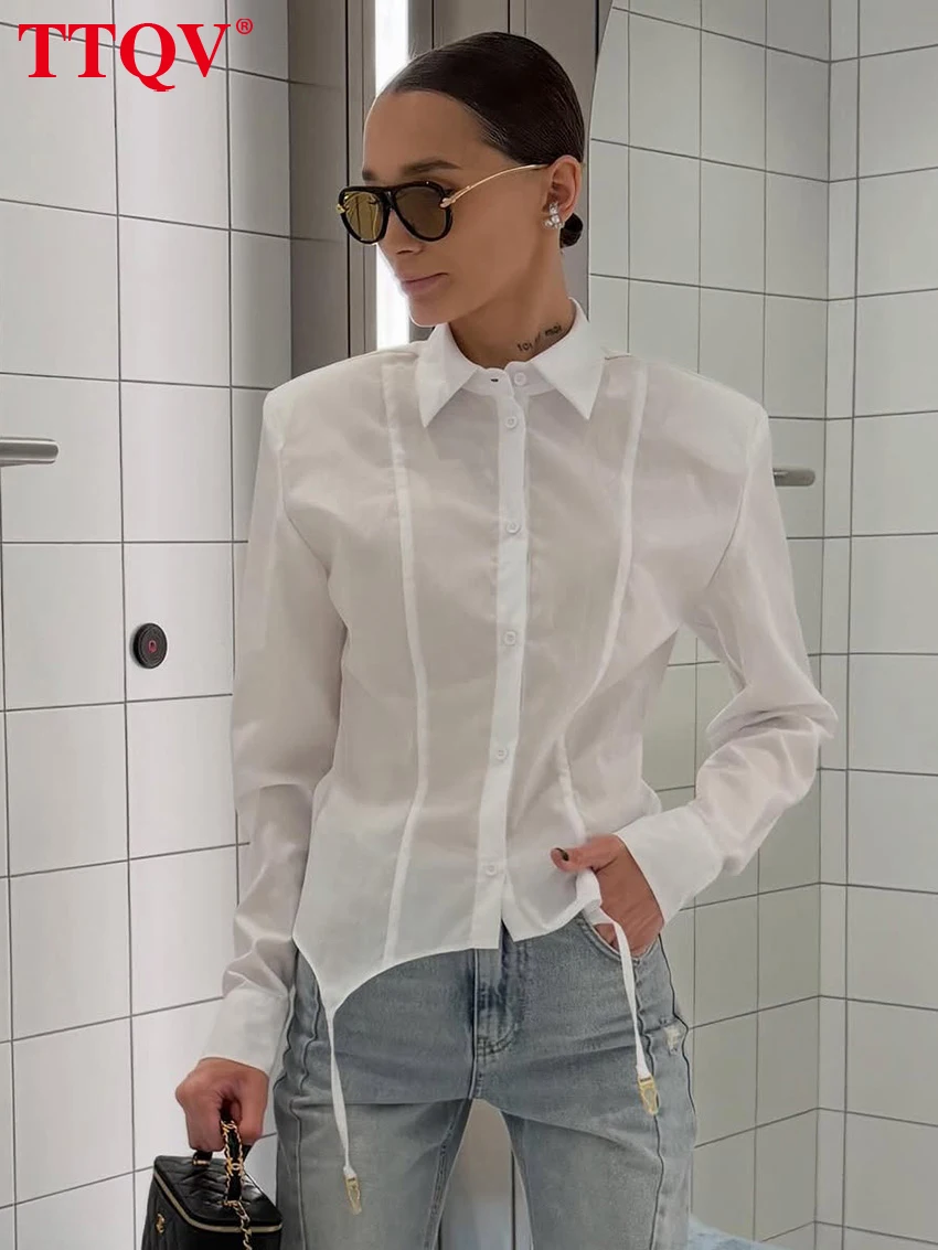 TTQV Fashion Loose White Women's Blouse 2026 Autumn Lapel Long Sleeve Lady Shirt Elegant Classic Solid Top Female Clothing