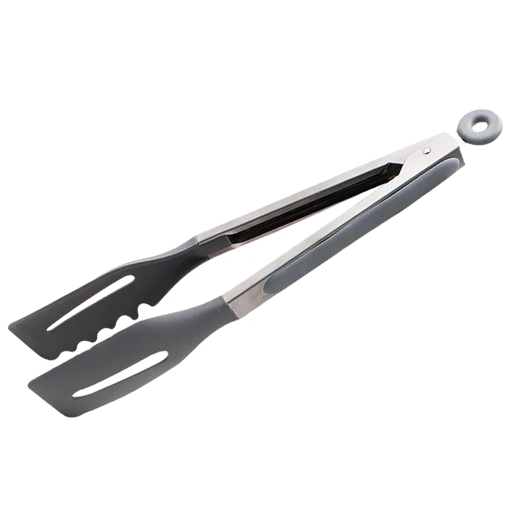 

Barbecue Tongs Clamps 9 Inch 12 Inch Grey Silicone Kitchen Camping Stainless Steel BBQ Tools Pasta Salad Tong Steak