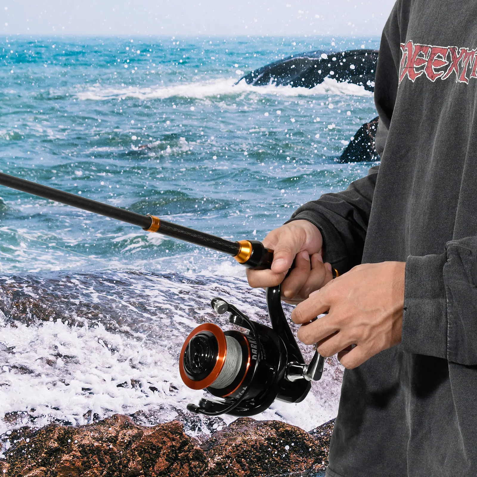 Surf Fishing Spinning Reel 9+1BB 4.4:1 Max Drag 35lb CNC Aluminum Spool Carbon Fiber Drag Graphite Body Saltwater