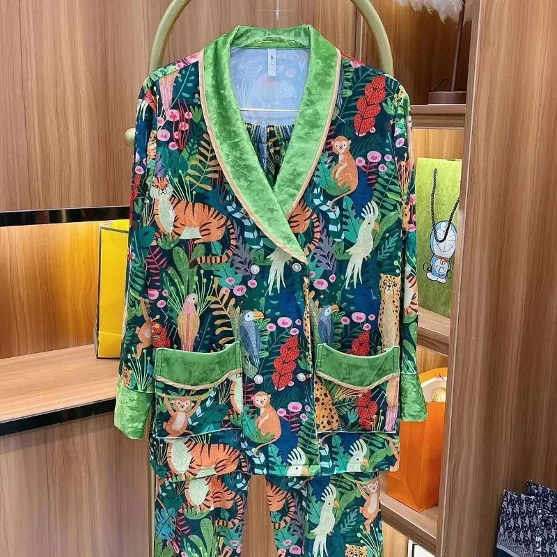 

Sleepwear Women Spring Autumn Long Sleeve High Quality Pajamas Sets Long Sleeve Vintage Women Clothing Korean Chic Homewear Set