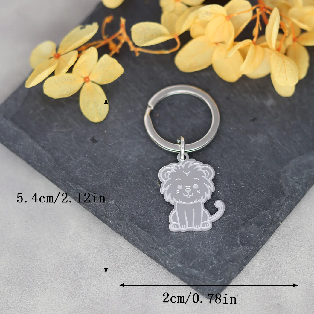 Animal Charms Cartoon Lionet Fit Kids Gifts Stainless Steel Pendant Trendy Keychain for Women Men Bag Car Key Ring Decor Jewelry