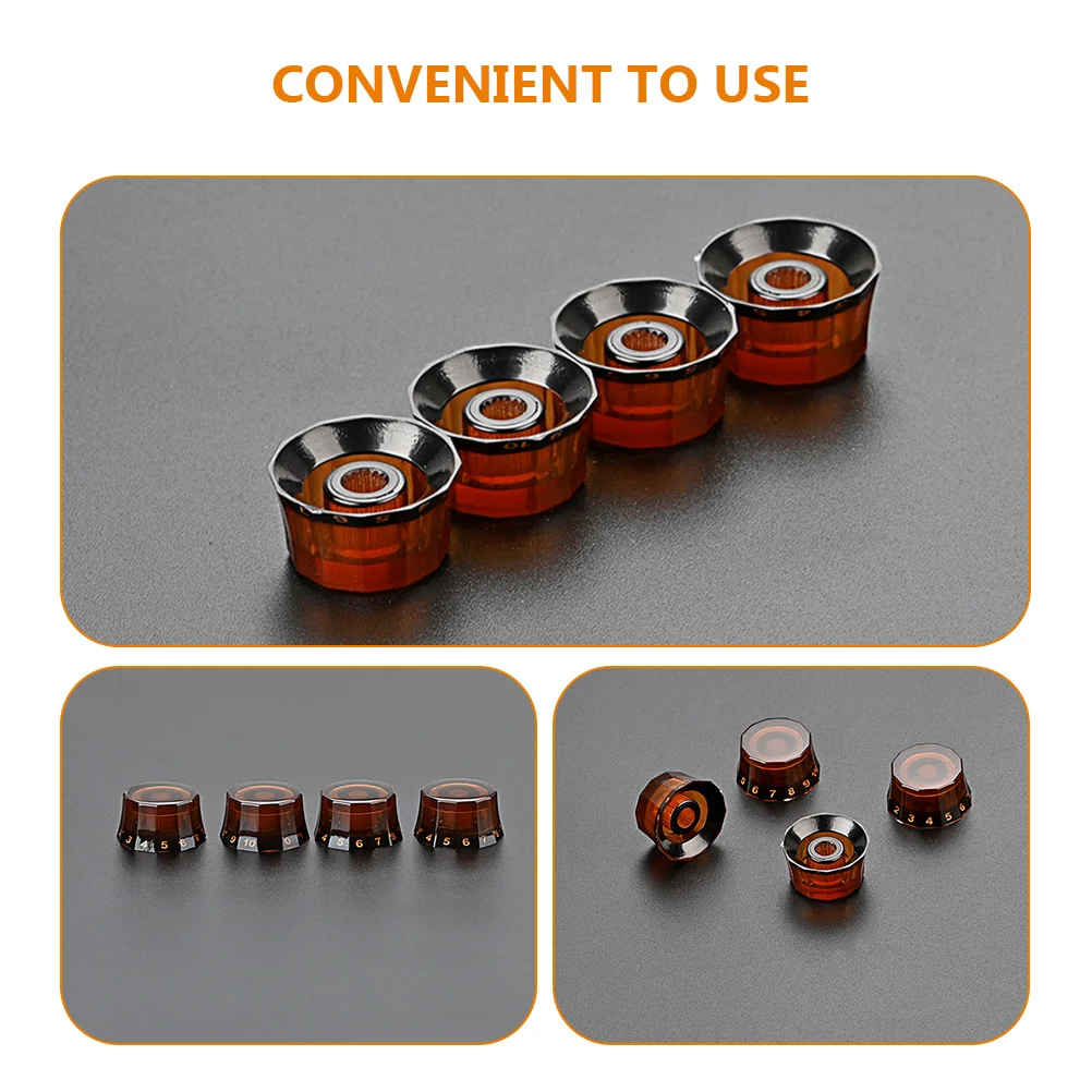 

4pcs Black Edge Corner Guitar Volume Control Knobs Light Brown Plastic Replacement Caps For Electric Bass Guitar Accessories