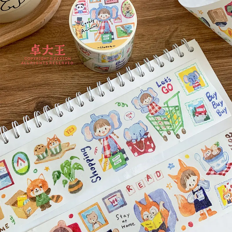 ZZOTON Animal Life Washi Die-Cut ملصق مجلة يومية