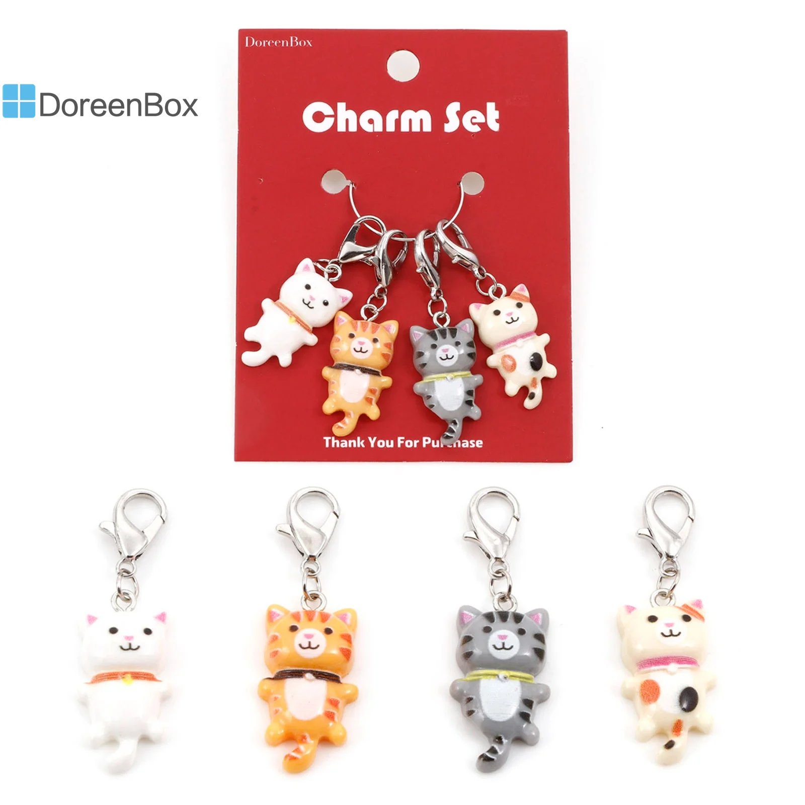 1Set ( 4 PCs/Set) Resin Clip On Charms For Vintage Charm Bracelets Knitting Stitch Markers Multicolor Cat Animal 4.6cm x1.5cm