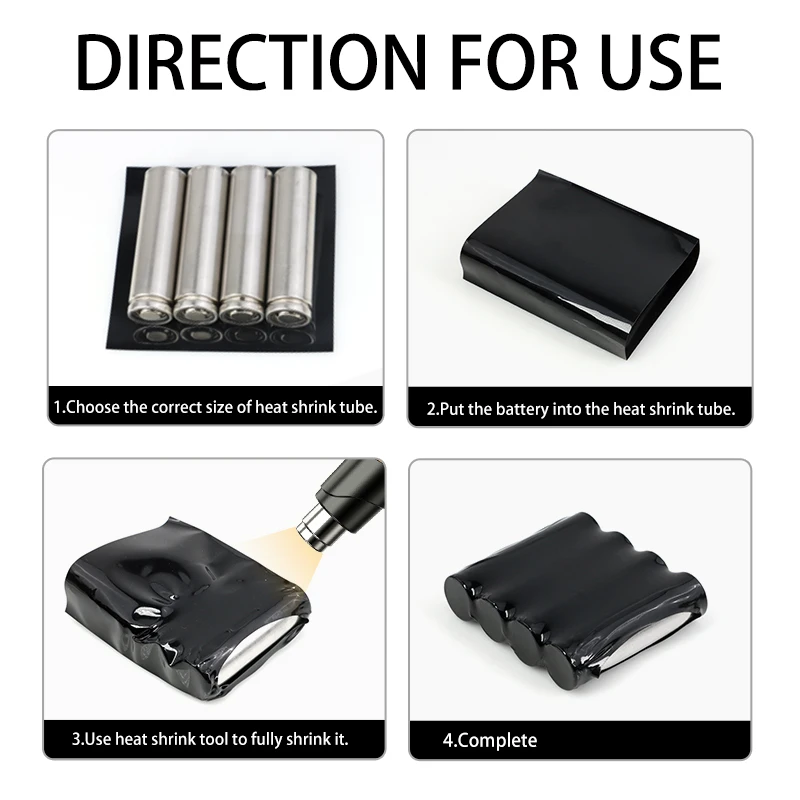 18650 21700 Battery Pack PVC Heat Shrink Tube Width 7mm ~ 160mm Black Insulated Protection Film Wrap Lithium Case Cable Sleeve