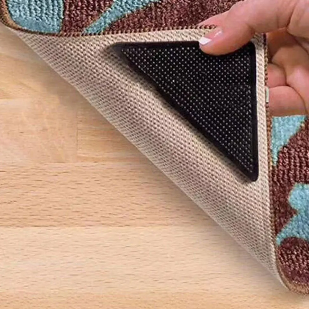 4pcs Carpet Non Slip Rug Tape Diy Corner Protector For Hardwood Floors Anti Curling Pads Grip For Area Rugs Mat