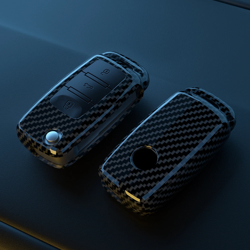 ABS Carbon Fiber Car Key Case Cover Shell For VW Volkswagen Polo Golf Passat Beetle Tiguan Seat Leon Altea Skoda Octavia Kodiaq