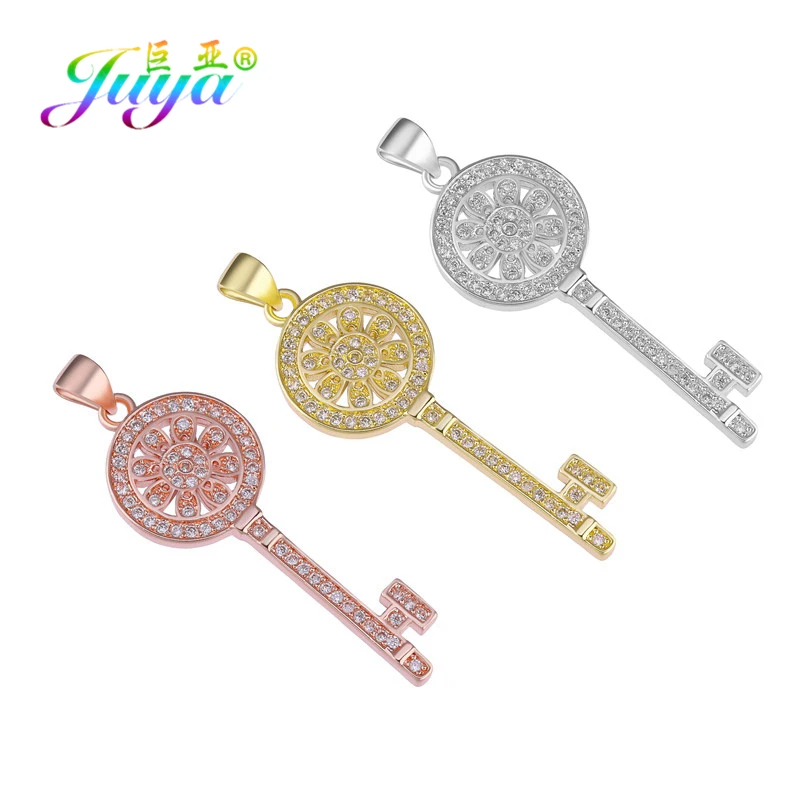 Juya Wedding Necklace Supplies Micro Pave Zircon Key Pendant Necklaces Series For Women Girls Fashion Indian Necklace