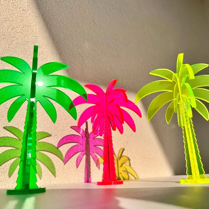 Neon Acrylic Palm Tree Figurines Ornaments Modern Simple Desktop Decoration Sculptural Crafts for Office Home Room Decor