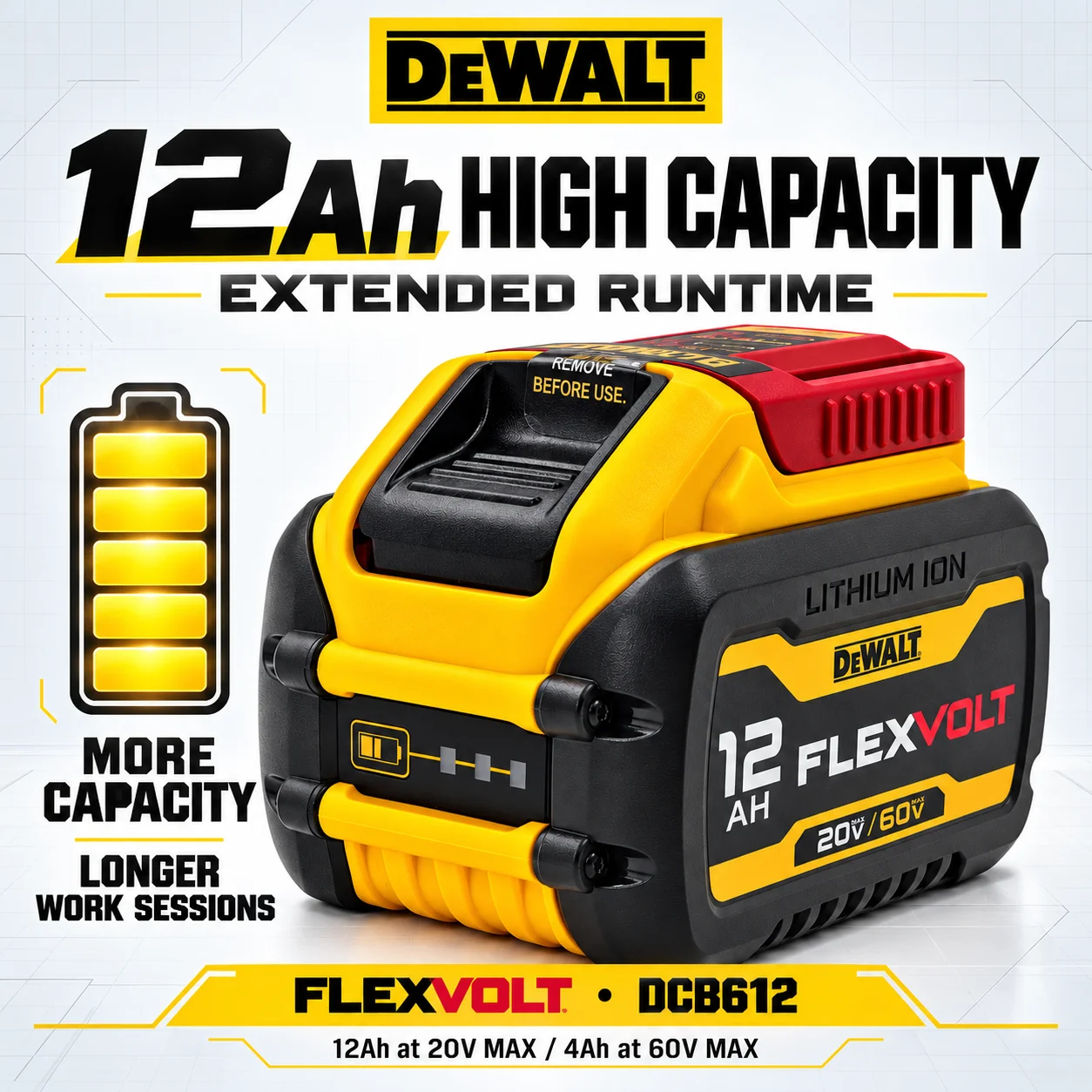 BMS Warranty 100% DEWALT Battery 60V MAX 12Ah DCB612  20V Dewalt Tools Battery Ship Immediately Adequate Super Large Capacity