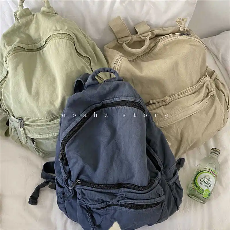 Bags for Women High-capacity Softback Zipper Unisex Backpacks Cotton Fashion Solid Color High Quality Schoolbags for Girls