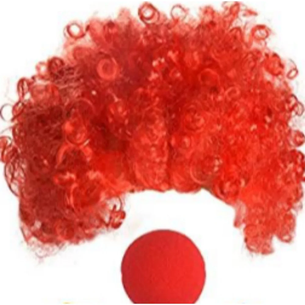 PESENAR  Sponge Clown Nose Spotted Clown Bow Tie White Short Gloves Orange Red Afro Wig