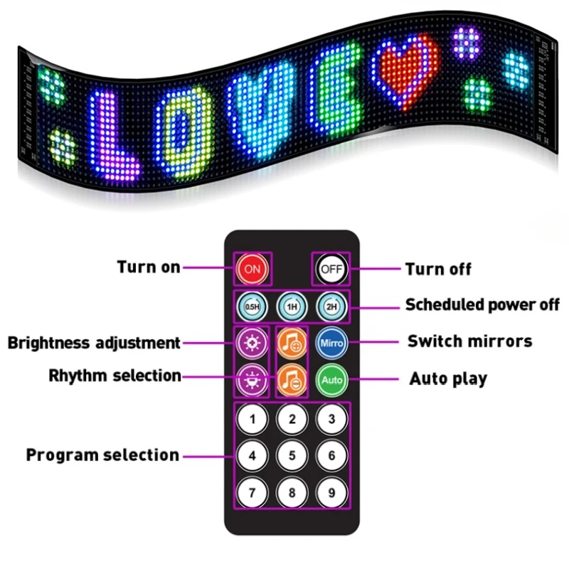 Led Flexible Car Advertising Screen APP Remote Waterproof LED Matrix Pixel Panel 5V USB DIY Pattern Graffiti Scrolling Text Bar