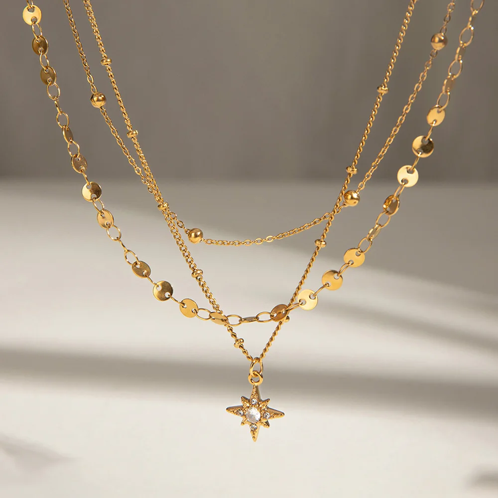 

Women Eight-Pointed Star Necklace Light Luxury Stainless Steel Pendant Collar Bone Chain Simple Fashion Jewelry Gifts Deluxe