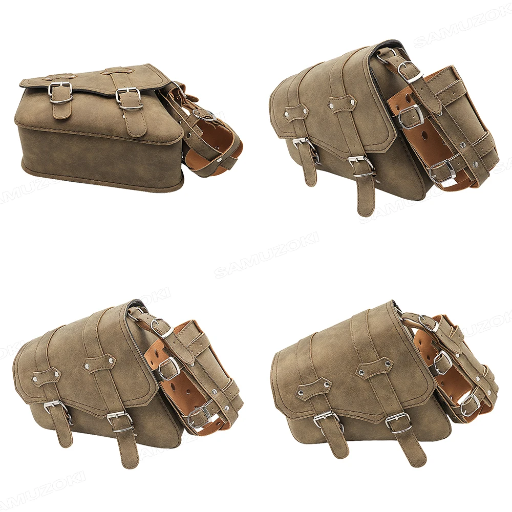 Motorcycle PU Leather Side Saddle Bags L+R Fit for Harley Sportster XL 883 1200 Chopper Cruiser Cafe Racer Softail Bobber