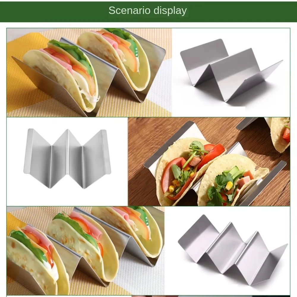 Stainless Steel Taco Holder Set Reversible Holds 3 or 2 Tortillas Stackable Rack Non-Stick Taco Grill Mold Pie Tool