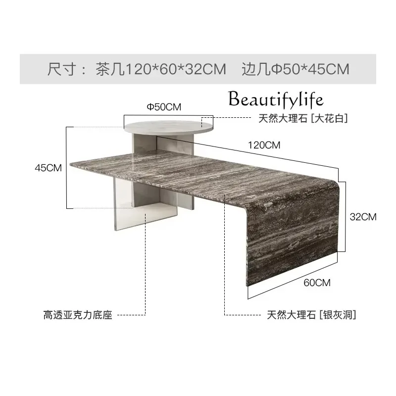X40 Natural Marble Household Coffee Table American Modern Simple Small Apartment Living Room Coffee Table