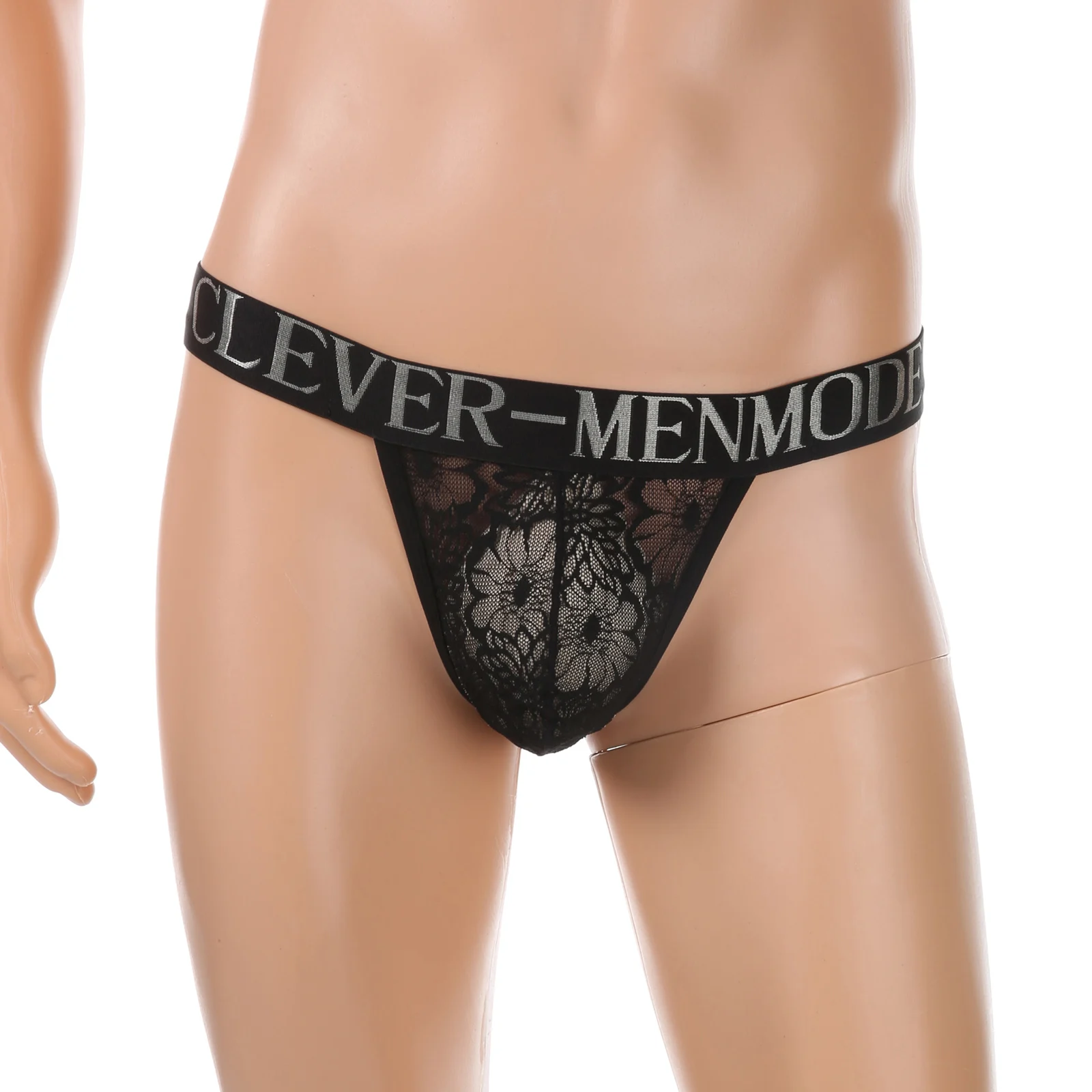 CLEVER-MENMODE Thong Lace Underwear Men tanga hombre Panties Sexy Penis Pouch Lingerie T-back Transparent Underpants Wide Waist