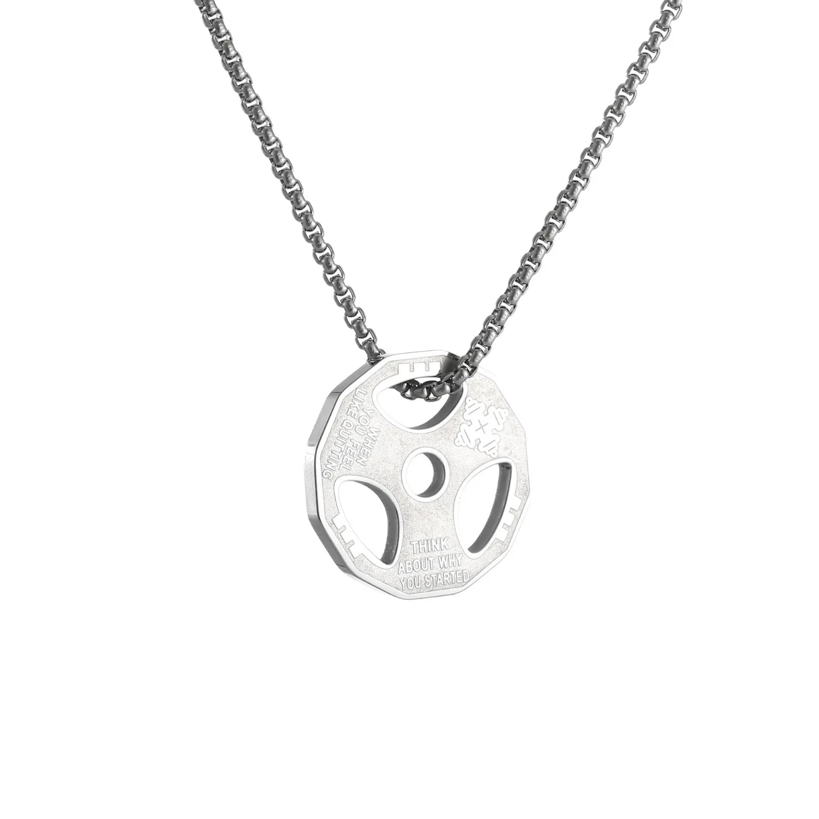 1 قطعة الأزياء دائم الفولاذ المقاوم للصدأ ملهمة الدمبل الأوزان قلادة للرجال اللياقة البدنية الروحية قلادة رجل المجوهرات #3