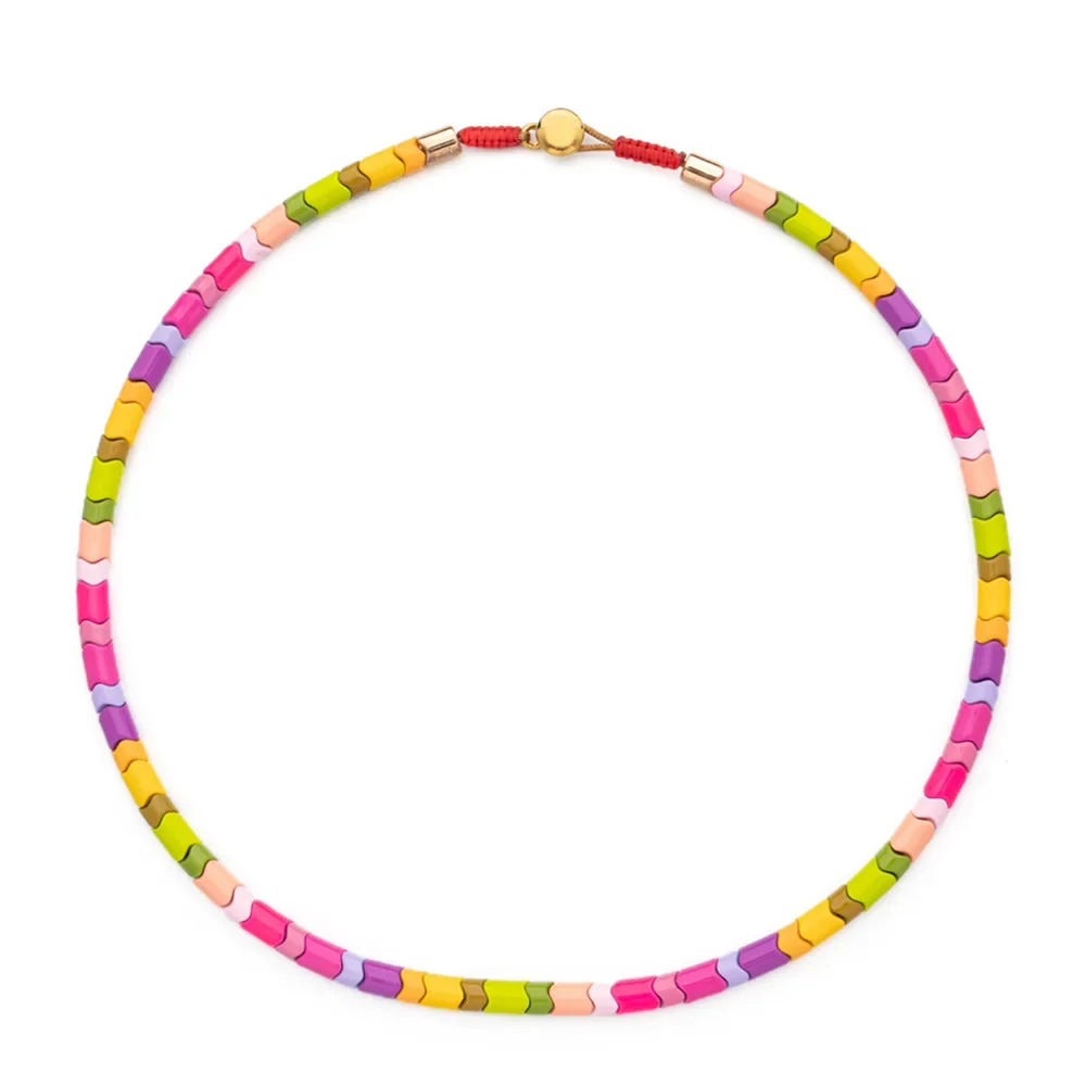 

Colorful Water Ripple Enamel Beaded Women's Collarbone Chain Choker Fashion Everything with Ins Style Hand Woven Beaded Necklace