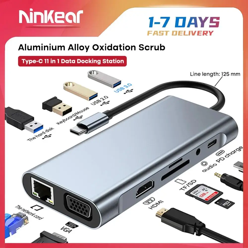 Ninkear 11 in 1 Docking Station HD Resolution 4K 30Hz USB2.0*3 USB3.0*1 VGA Resolution 1080P /60Hz  Aluminum Alloy shell