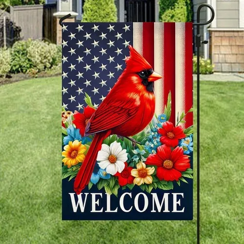 Bandera de bienvenida con diseño floral de cardenales, bandera americana, bandera de jardín FFLCCE ZZA WWL EEL