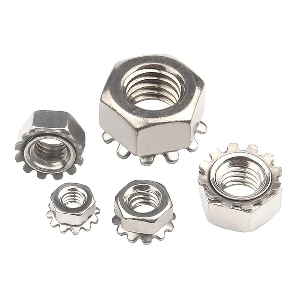 A2 Stainless Steel K-Type Hex Lock Nuts UNC UNF 4#6#8#10# 1/4 5/16 3/8 Inch Serrated Anti Slip Self-locking Hardware Fasteners