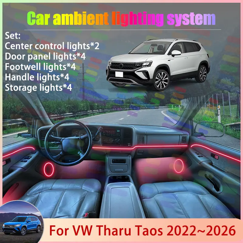 

Для Volkswagen VW Tharu Taos 2022 ~ 2026 2023 2024 2/18 в 1 автомобильный атмосферный светильник RGB абажур ансамбль стример атмосферный набор