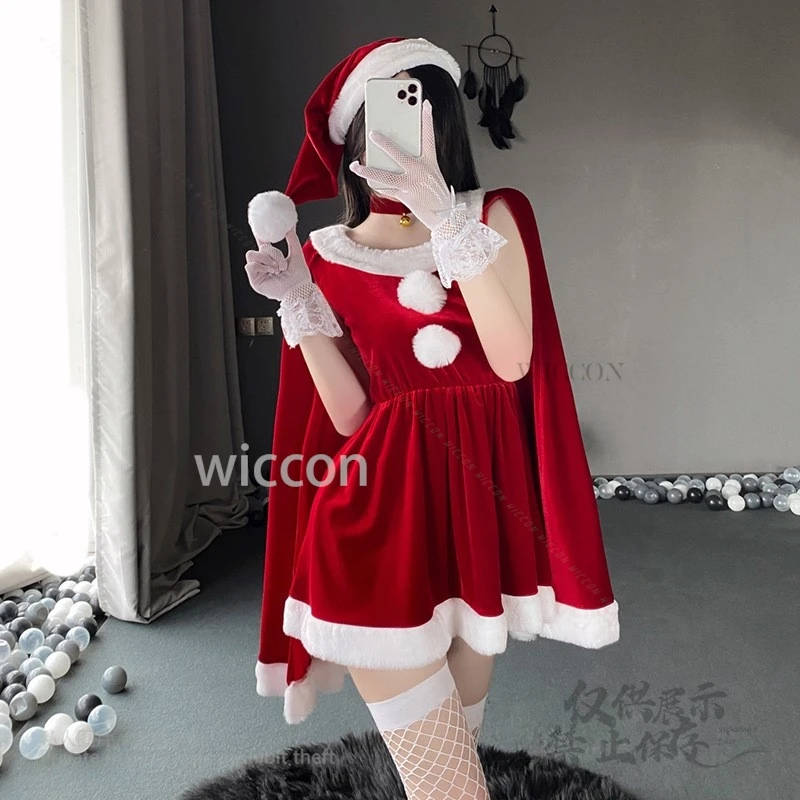 

New Christmas Uniform Set for Women Girls Halloween Christmas Carnival New Fancy Dress 2025 Sexy Necklace Socks Cape Set Female