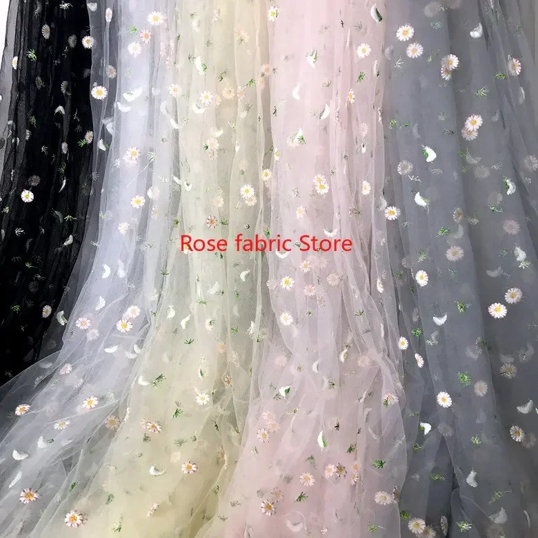 5 colors delicate daisy embroidery lace fabric flowers soft tulle for wedding dress girl dress 59