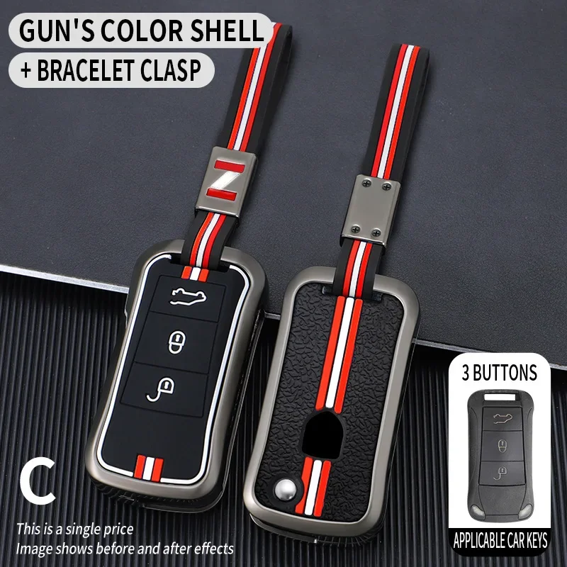 2/3 Bottons Metal Car Key Cover Fob Case Shell for Porsche Cayenne GTS 2004 2005 2006 2007 2008 2009 2010 Folding Car Key Remote