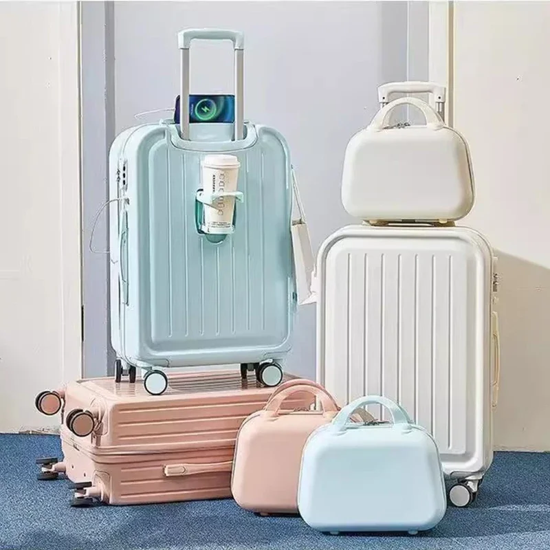 2024New Combination Suitcase USB Charging Port with Cup Holder 20/22/24/26/28Inch Large Capacity Trolley Case Travel Luggage