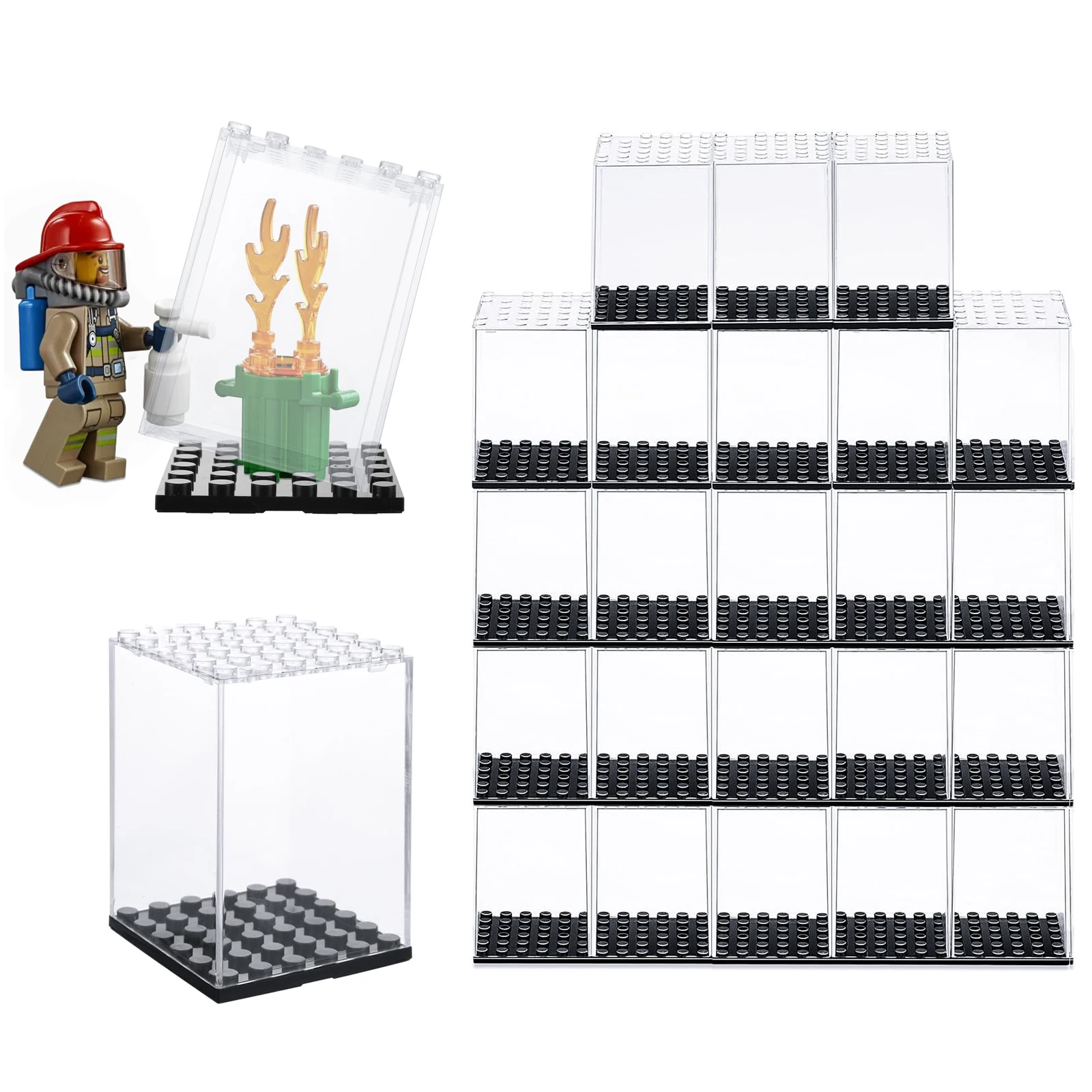 32/16/8pcs Minifigure Display Case Acrylic Display Box Stackable Storage Case for Figurines Toys and Collectibles