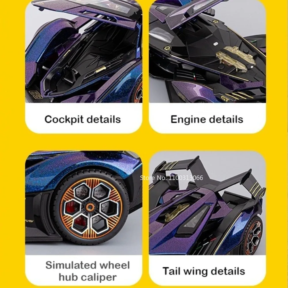 1:18 스케일 람보르기니 V12 XE SV 프로젝트 8 합금 모형 자동차 장난감 휠 풀백 미니어처 차량 도어 개폐 가능 스포츠카 홈 데코