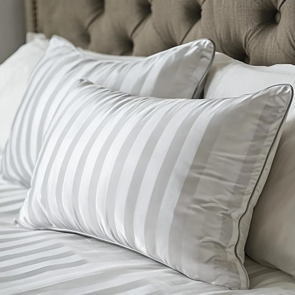

White Luxury Feather Down Fluffy Bed Pillows 500 Thread Count Queen Size Pillows Set of 2 Pack Machine Washable 100% Cotton Bre