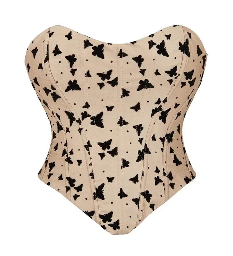 

Женский сексуальный корсет без рукавов с открытыми плечами, укороченный топ, жилет с узором бабочки, нижнее белье с открытой спиной