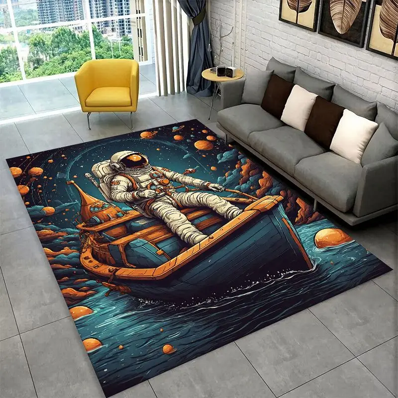 Tapis de grande surface antidérapant avec motif astronaute de dessin animé et planète, pour chambre à coucher, salon, canapé, paillasson, décoration intérieure, cadeau