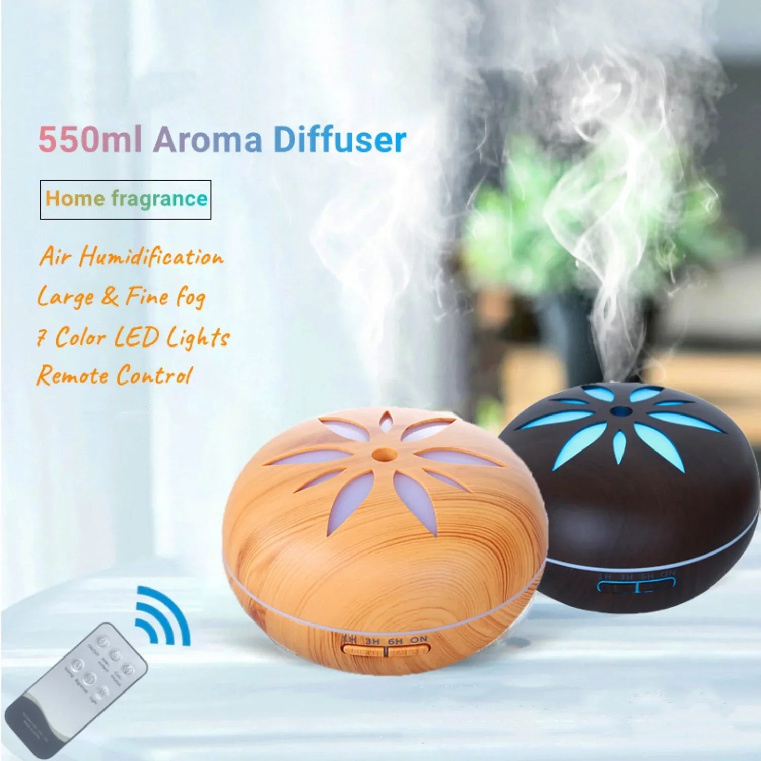 Difusor de aceite esencial de madera de gran capacidad, Humidificador ultrasónico remoto para el hogar y la Oficina, ambientador, Humidificador