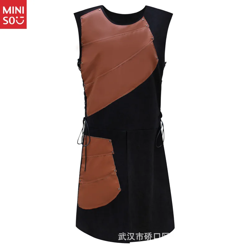 قميص Miniso للرجال من العصور الوسطى بدون أكمام وربطة جانبية - زي برقبة دائرية لعروض المسرح والكوسبلاي التاريخي