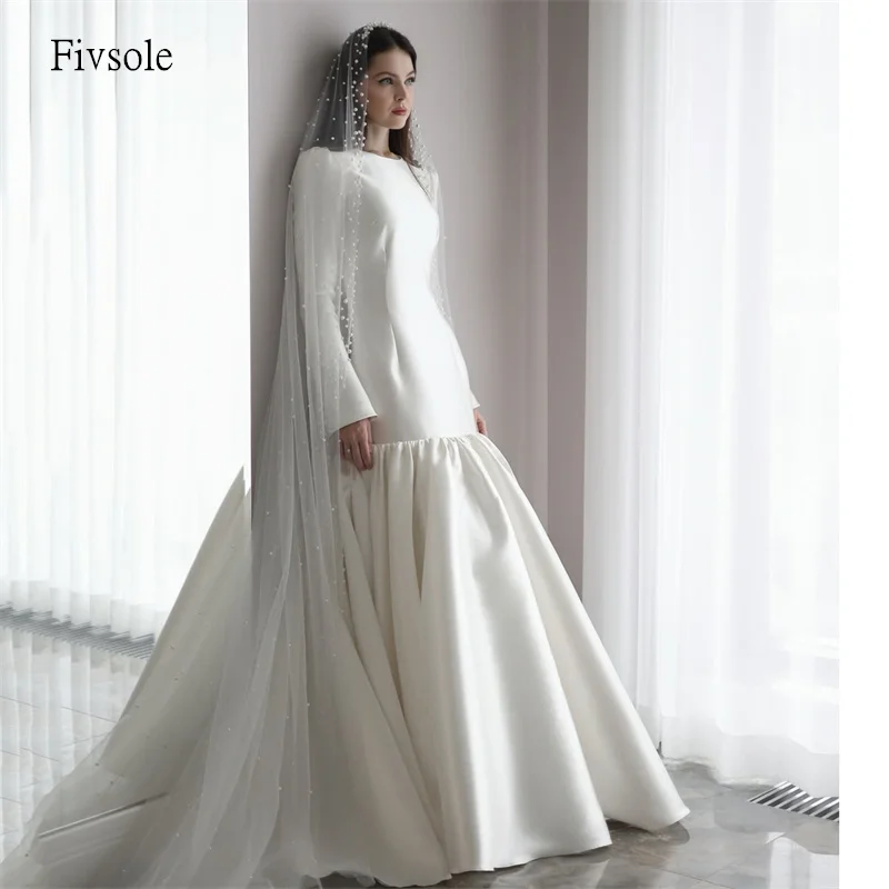 

Fivsole Simple O Neck Mermaid Wedding Dress Long Sleeves Bride Gowns Floor Length Bride Dress vestidos de novia Customized
