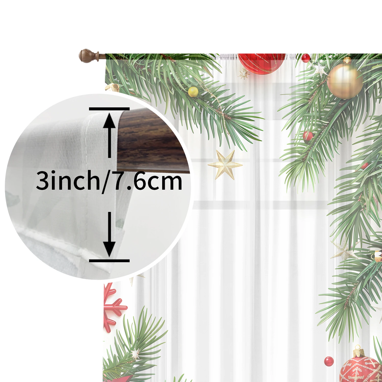 1 buah gorden kantong cetak Natal putih-tirai jendela tipis untuk ruang tamu, belajar, kamar tidur-Dekorasi rumah meriah