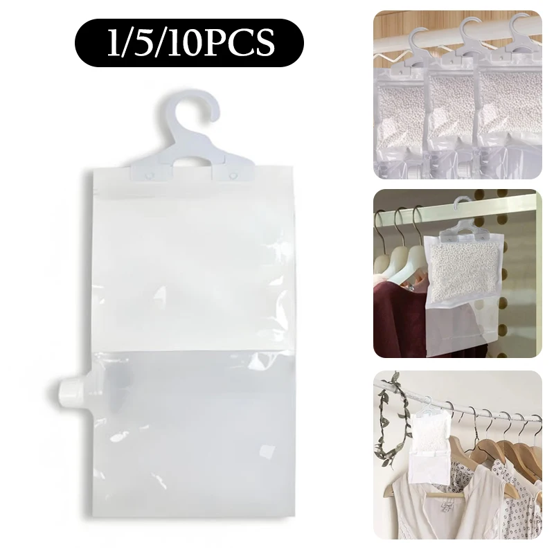 ★▲1-10PCS Reusable Moisture Absorber Bags Empty Bag With Hook Hanging Dehumidifier Bags For Room Wardrobe, Bathroom, Basement