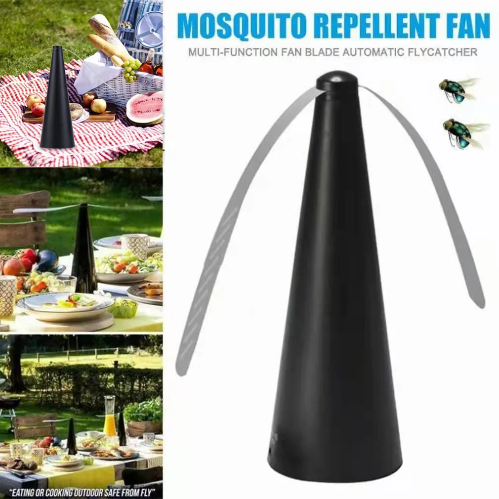 Fly Repellent Fan Automatic Soft Blade Mosquito Repellent Fan USB or Battery Powered Insect Fly Repeller for Home Outdoor Picnic