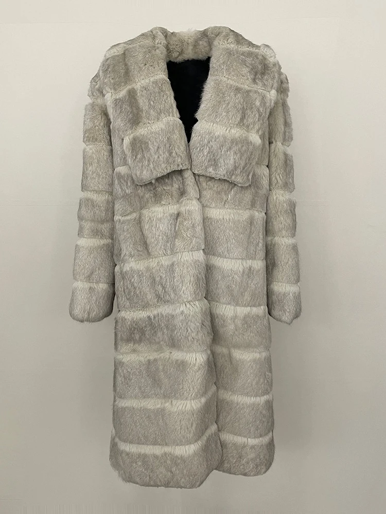 

2025 Autumn Winter Women Lapel Mid-length Warm Thick Coat Natural Rabbit Fur Coat Fur JacketCustom Color Clothing Lady