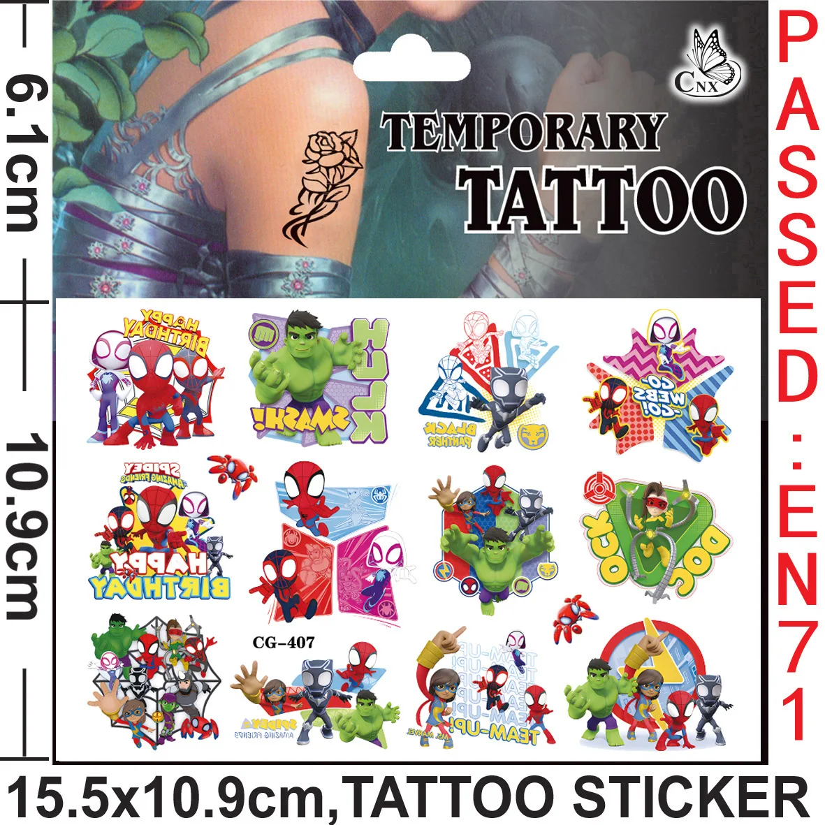 Disney-Marvel Spiderman Tattoo Adesivos, Anime dos desenhos animados, Homem-Aranha, Presentes de Aniversário Infantil, Arte Corporal, Aleatório, 2 peças