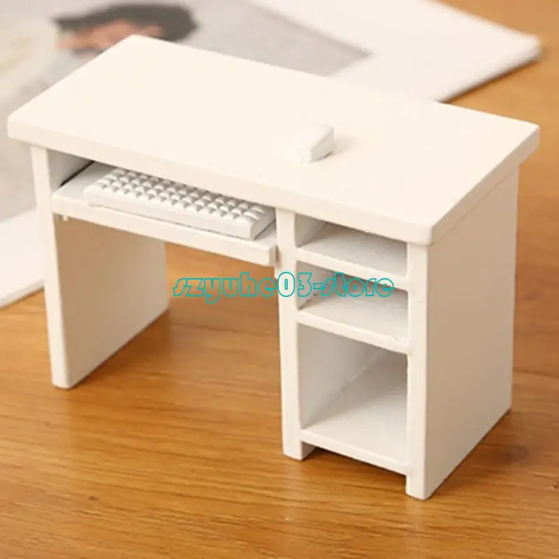 

4X7C Miniature Computer Desk Set with Keyboard Mouse for Creative Dollhouses Offices